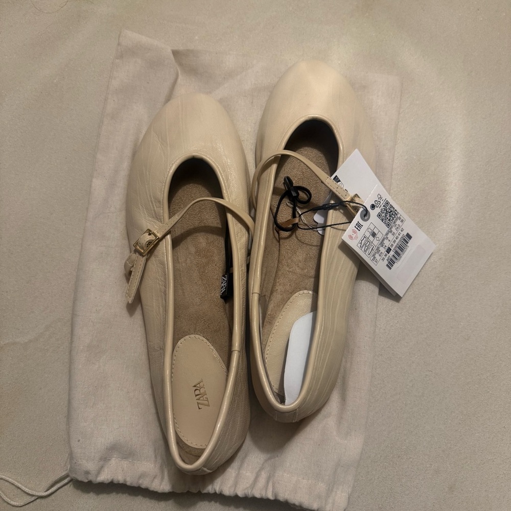 NEW ZARA Classic Cream Mary Jane Ballet Flat - Women's Shoes